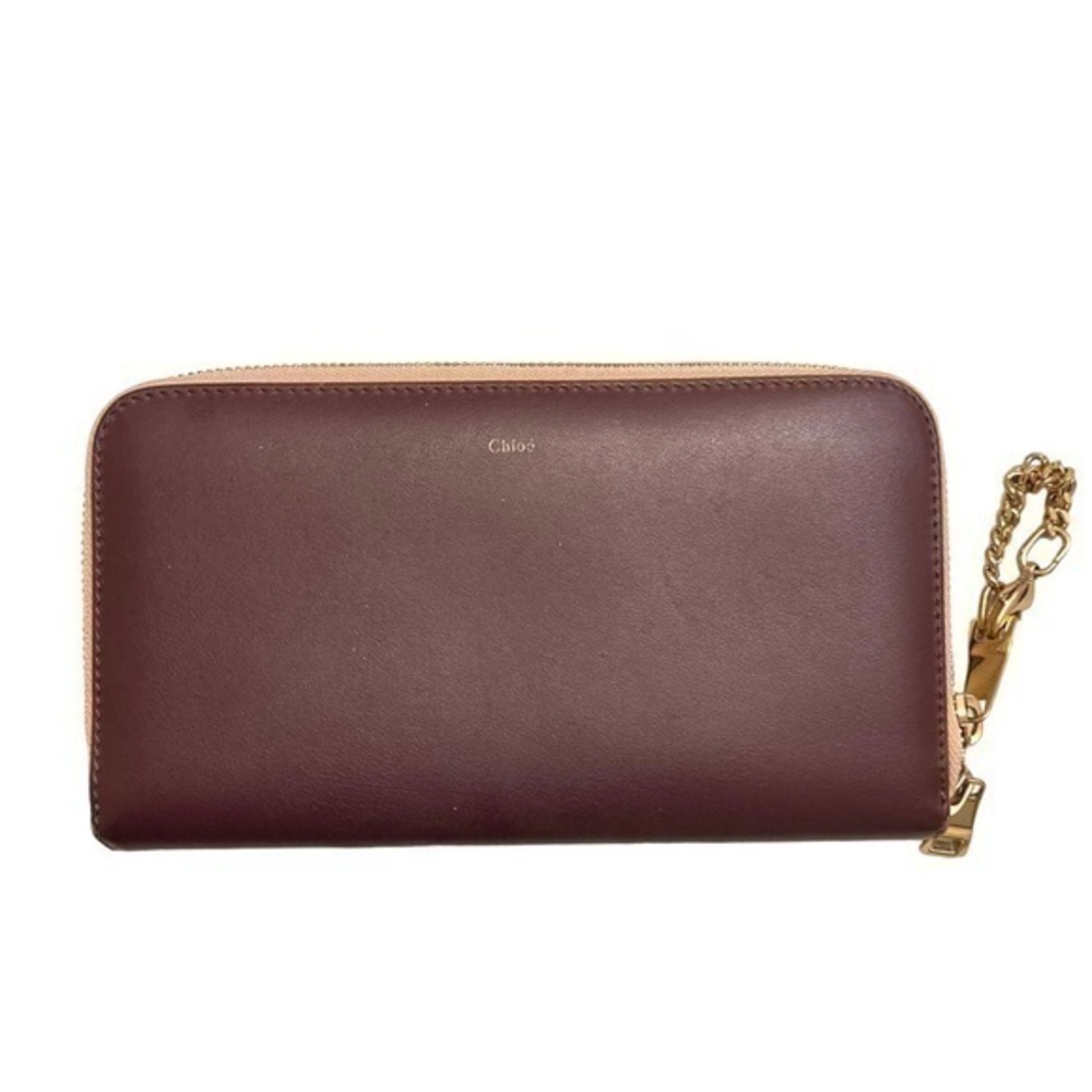 Chloe two tone zipper clutch wallet burgandy light brown